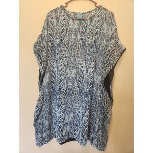 D‎ Swim Blue White Abstract Print Sheer Kaftan Beach Cover Up Womens Large